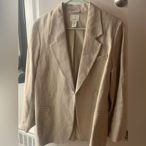 H&M Linen Khaki Blazer in Size Small